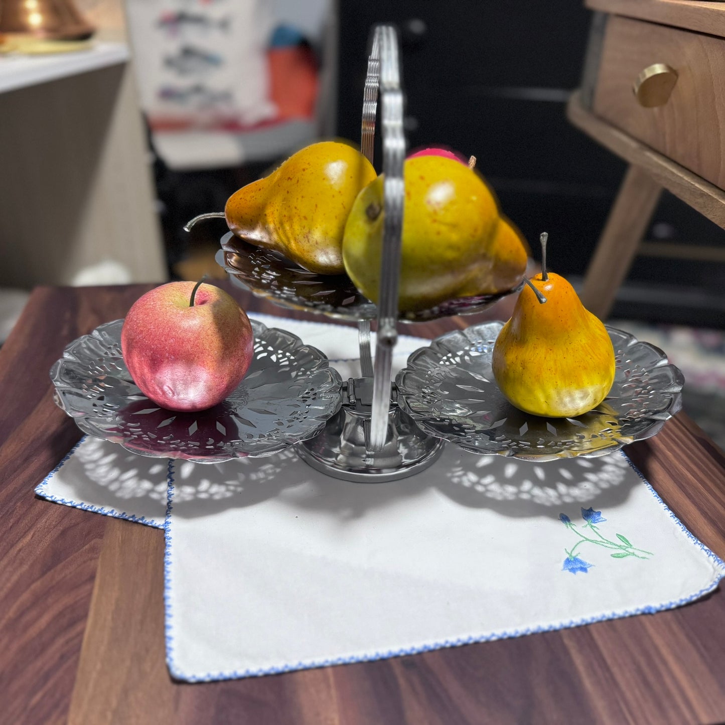 Folding 3 Tray Chrome Tidbit Tray/Platter
