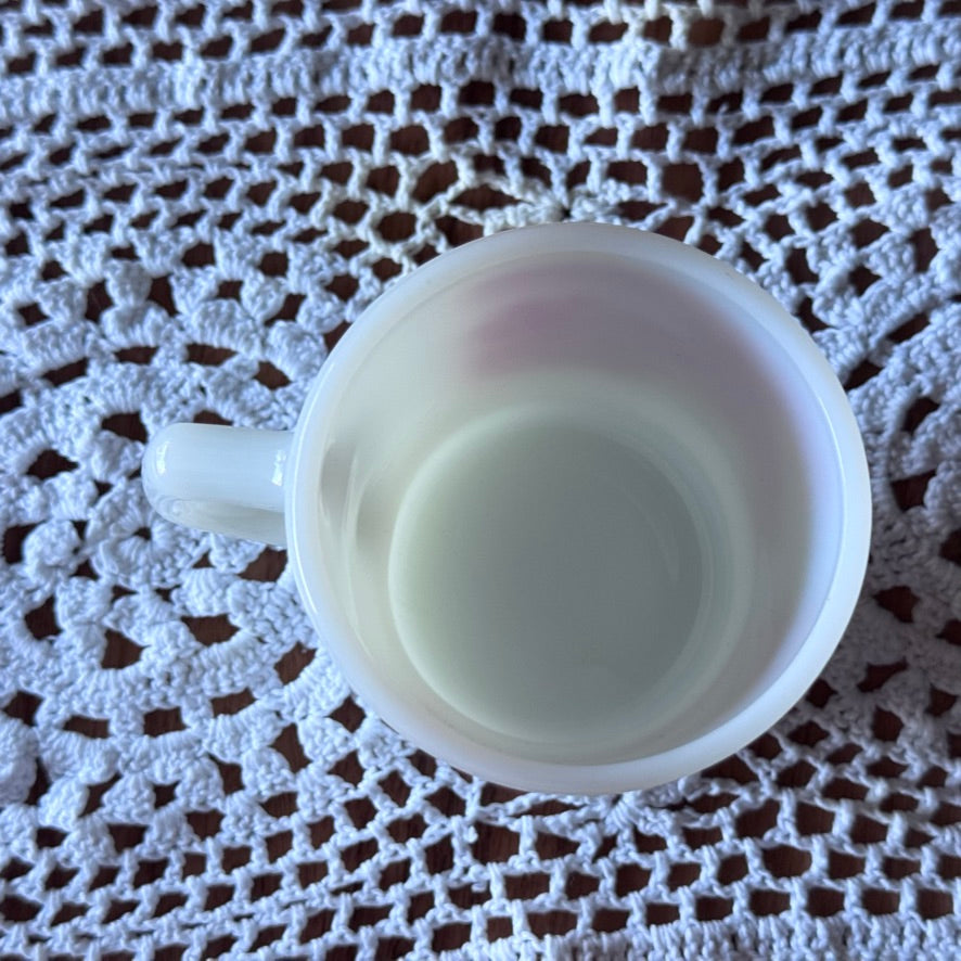 Anchor Hocking Fire-King Milk Glass Red Stripes and Floral Design Mug
