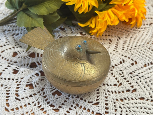 Vintage Rare Japanese Brass/Bronze Bird Lidded Trinket Box
