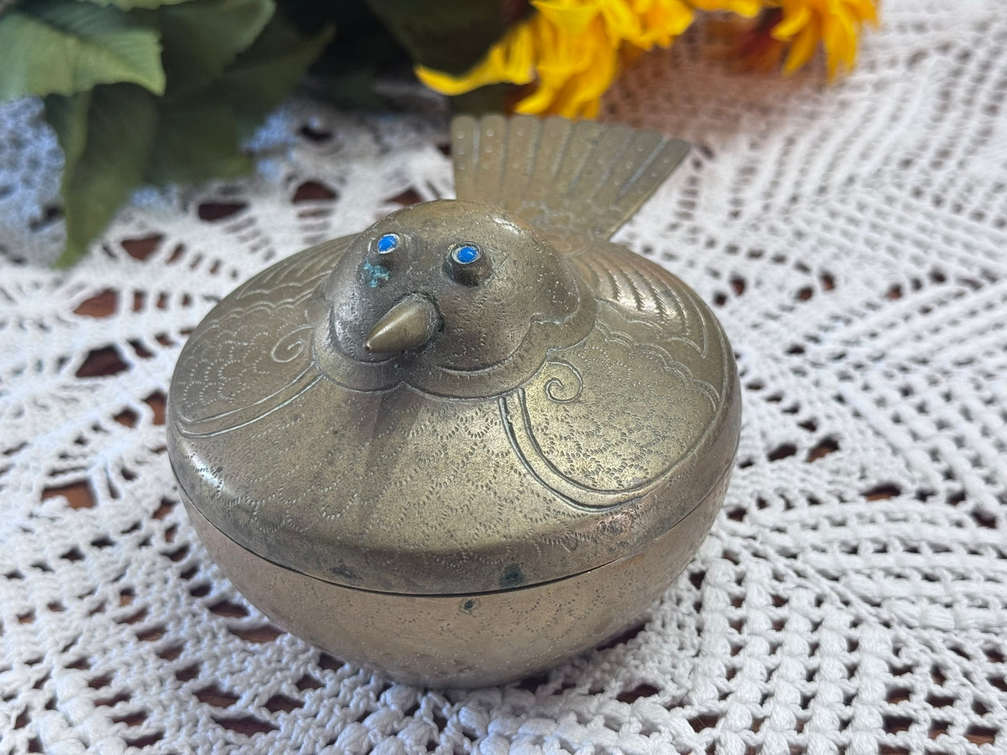 Vintage Rare Japanese Brass/Bronze Bird Lidded Trinket Box