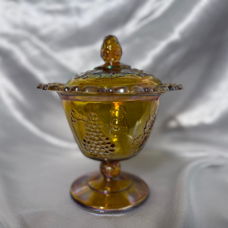 Carnival Glass Covered Jelly Compote