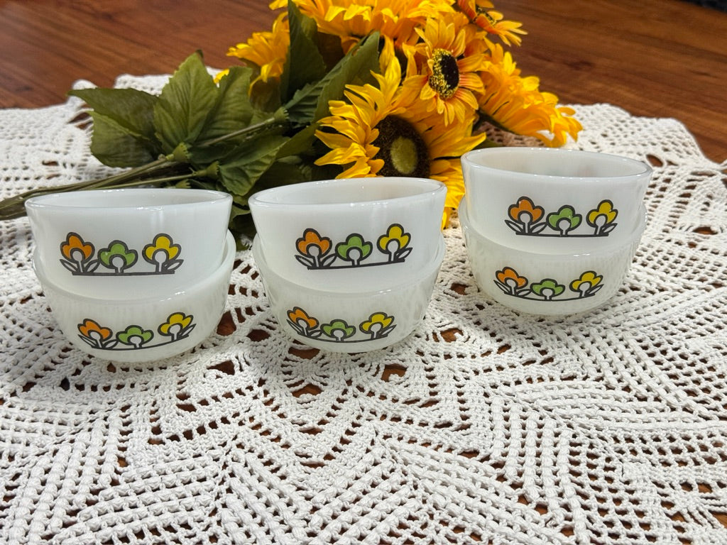 Anchor Hocking Fire-King 'Summerfield' Milk Glass Ramekins