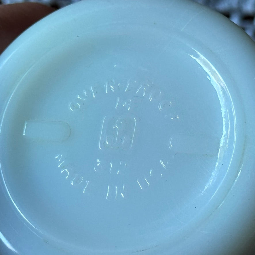 Anchor Hocking Fire-King Milk Glass Red Stripes and Floral Design Mug