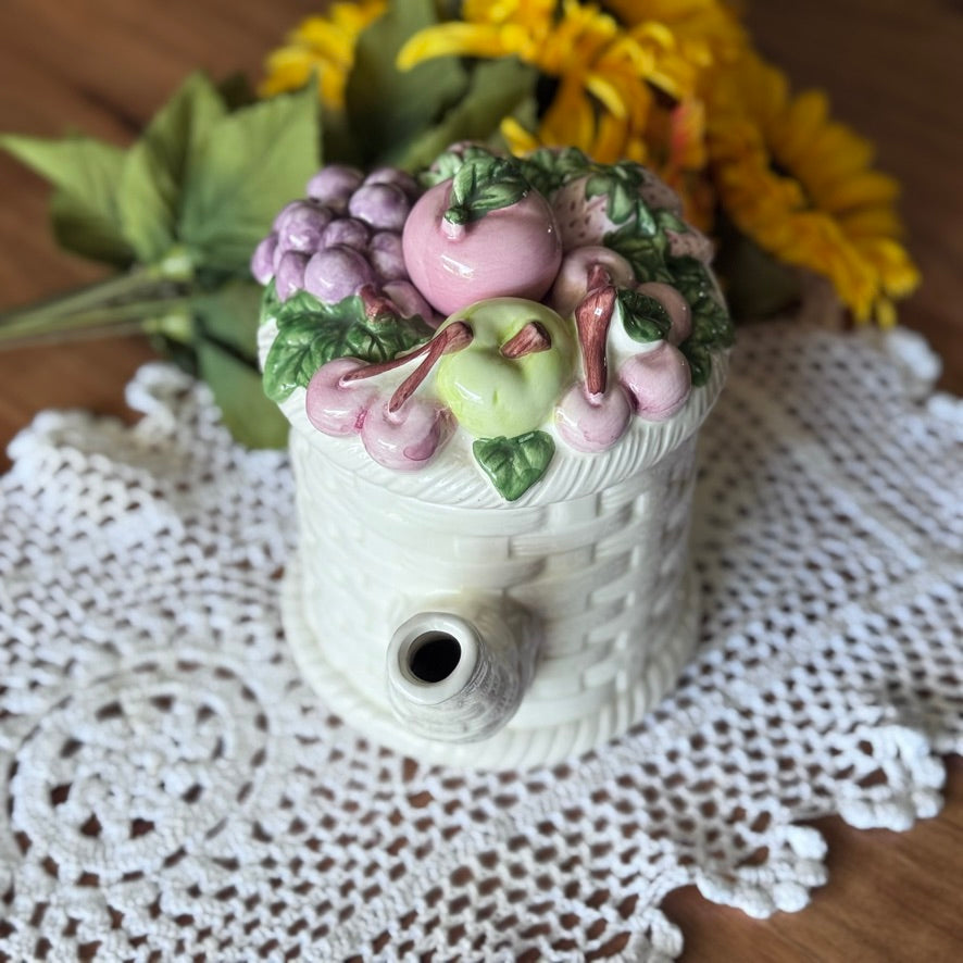 Vintage Basket Weave & Fruit Teapot