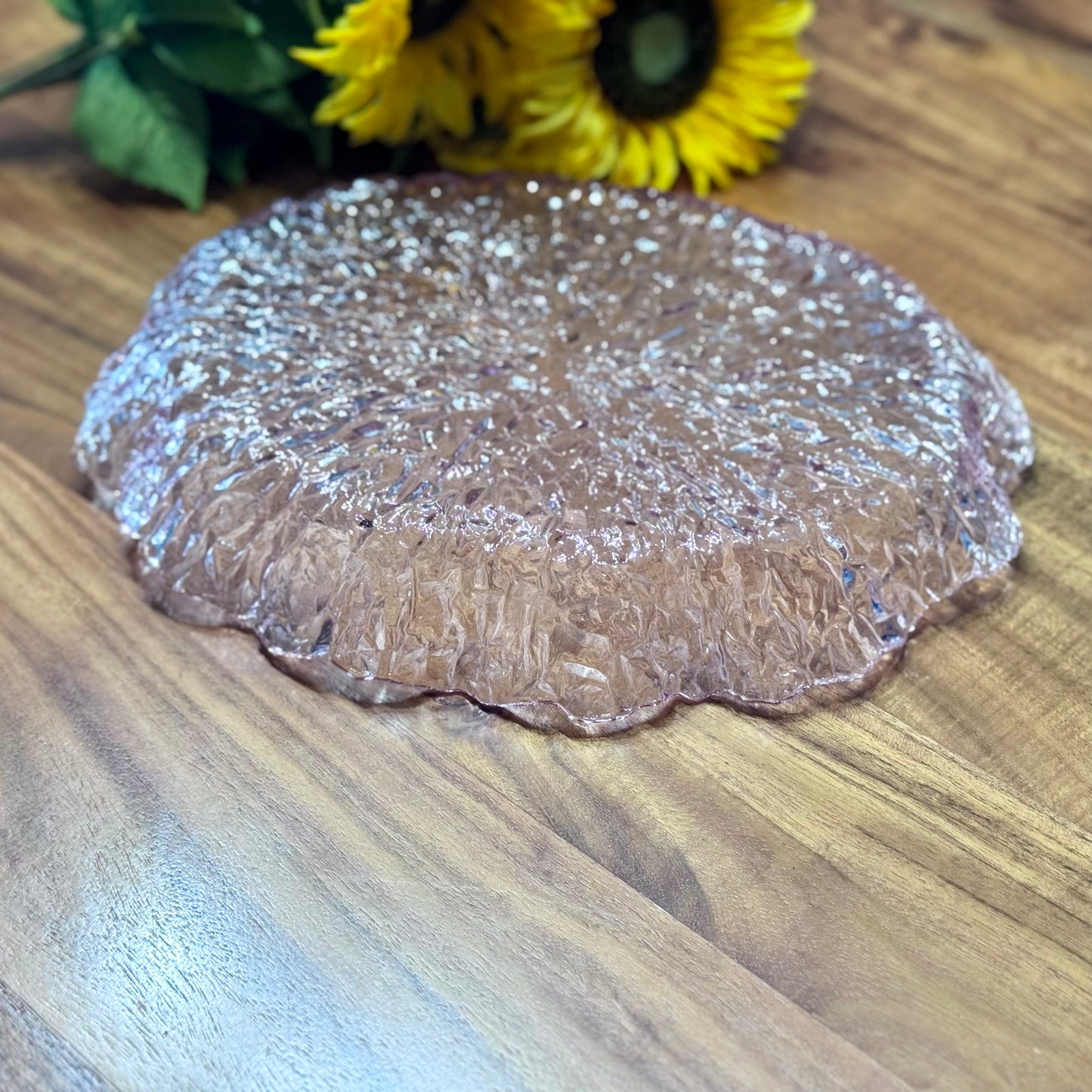 Pink Glass Serving Plate/Dish with Textured Ice Effect