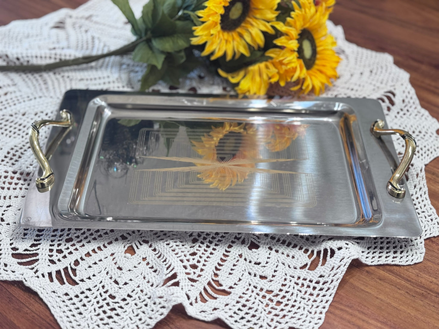 Stainless Steel Italian Serving Tray/Bar Cart Decor