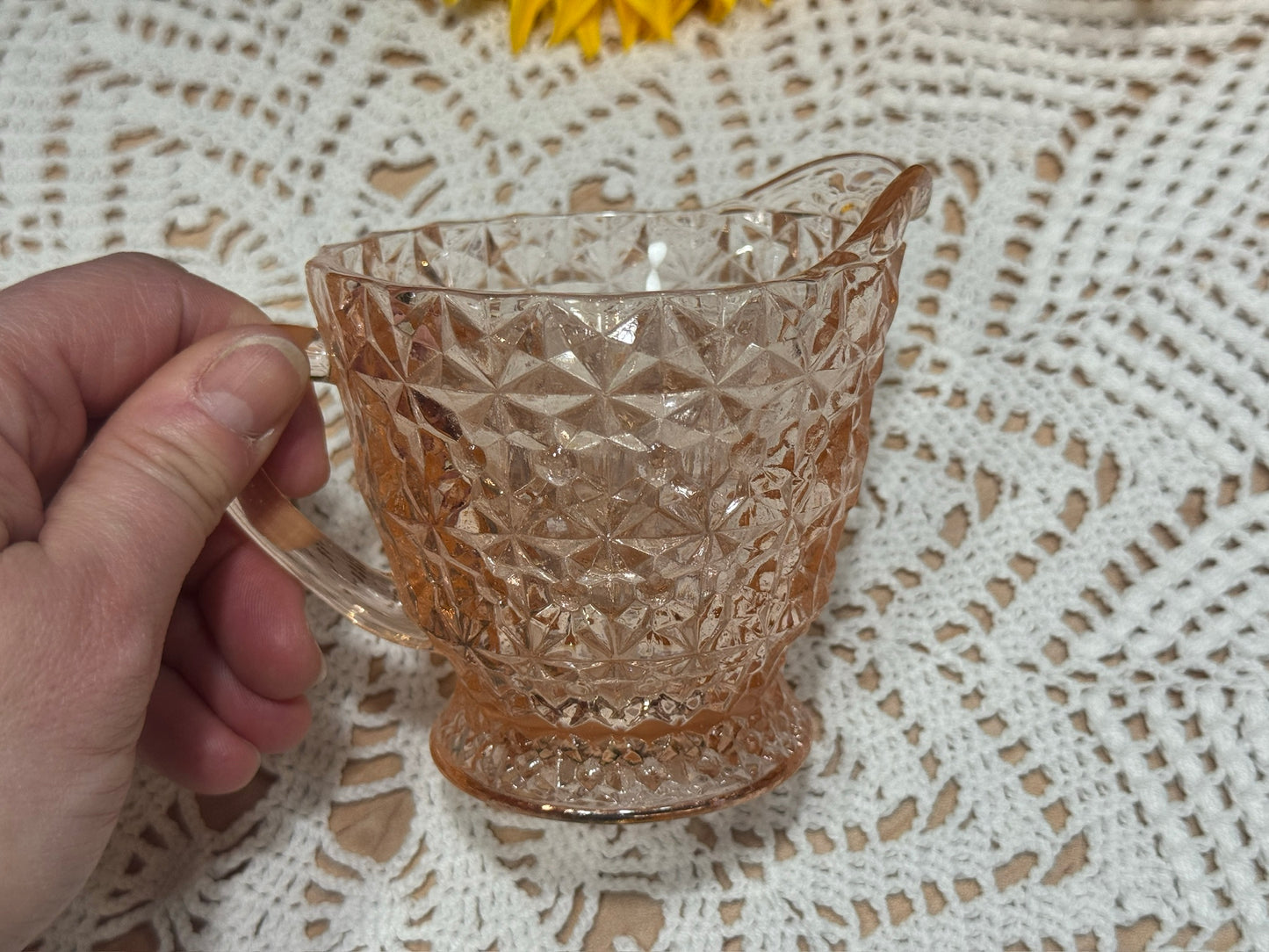 Pink Depression Glass 'Holiday Buttons and Bows' Creamer
