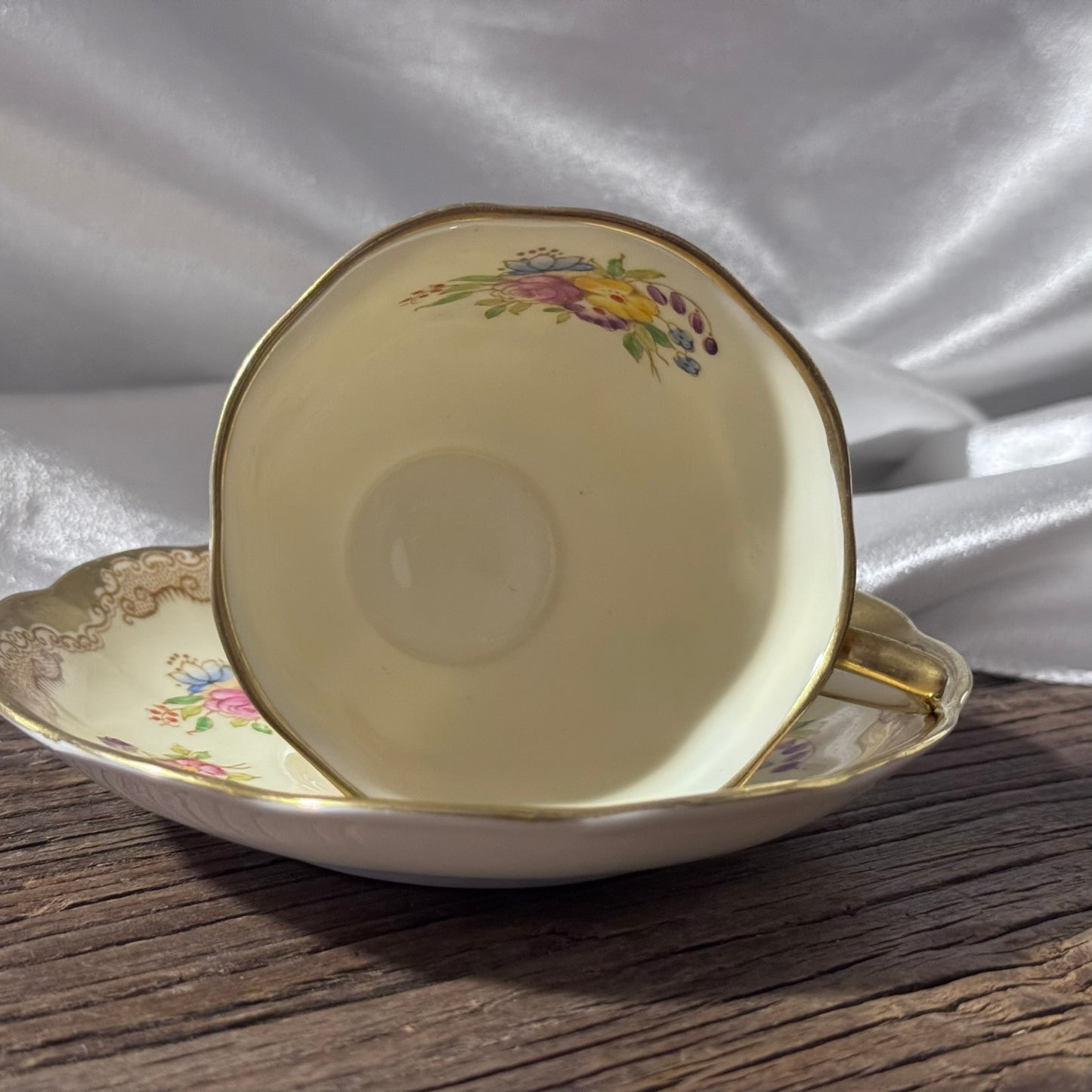 Royal Albert Cream and Gold Floral Teacup and Saucer