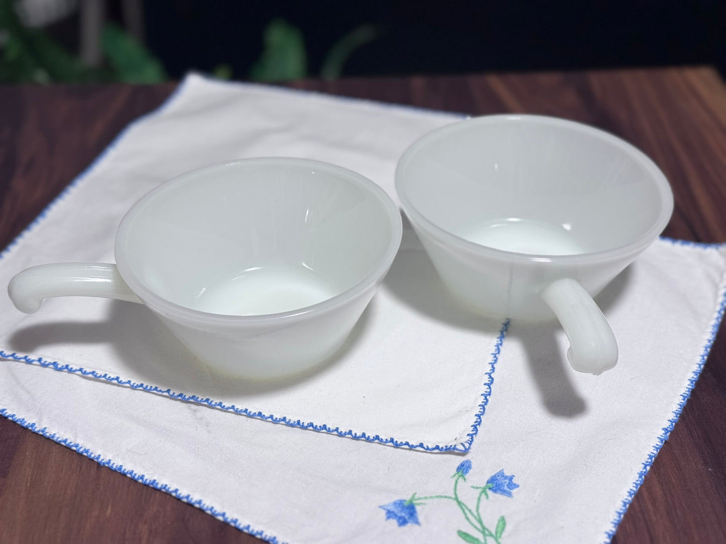 Anchor Hocking White Milk Glass Handled Bowls