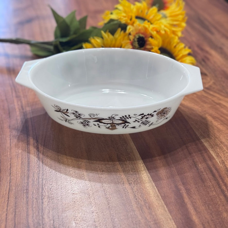 PYREX England Brown Floral Oval Casserole Dish