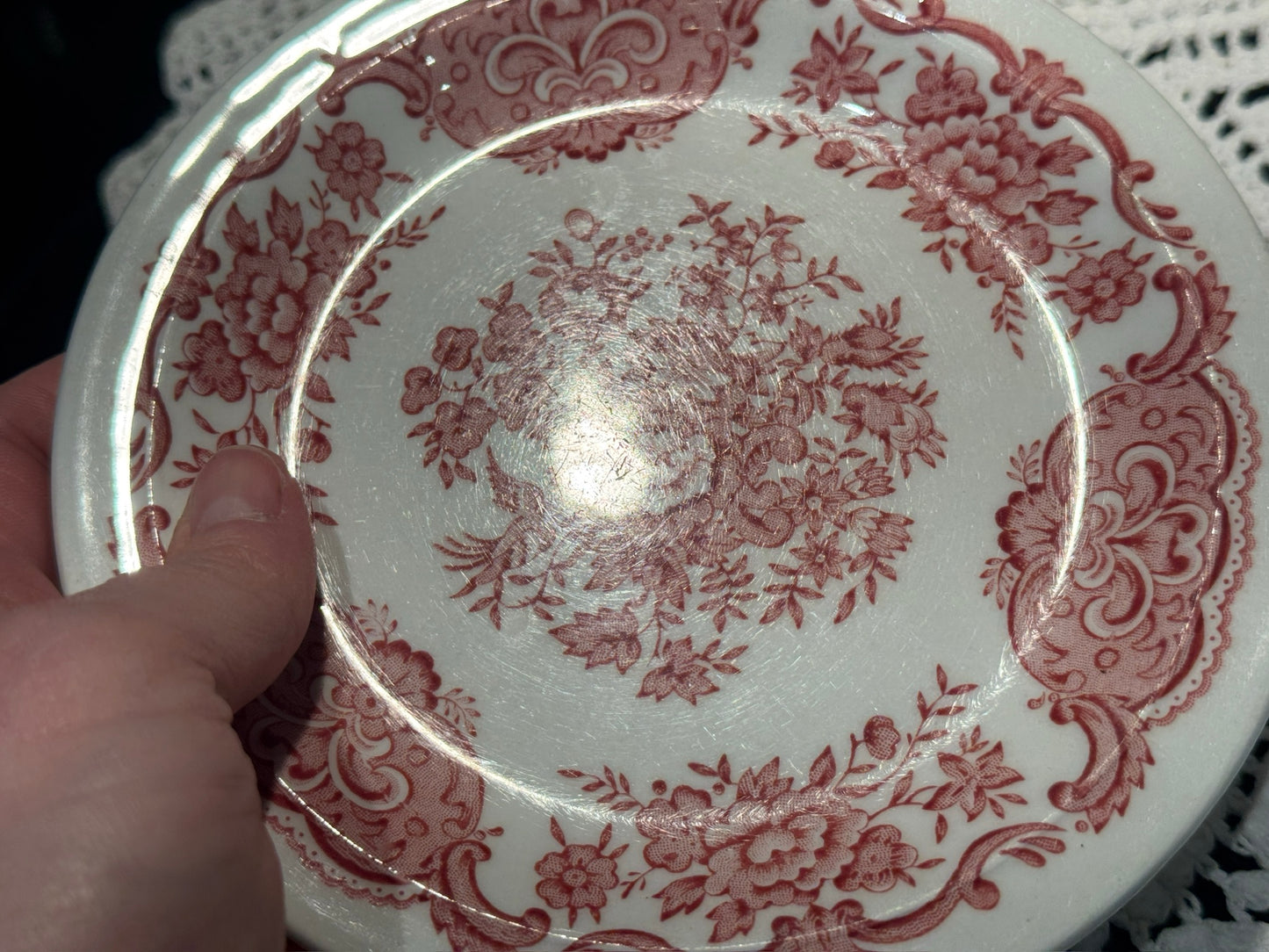 Vintage WINDSOR Steelite Ironstone Pink Transferware Floral Saucer