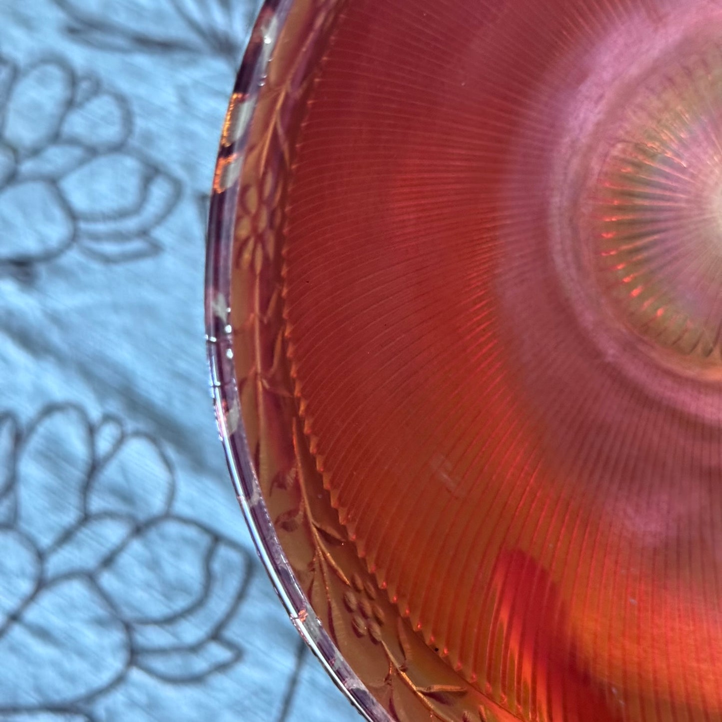 Carnival Glass Marigold/Orange Floral and Ribbed Bowl