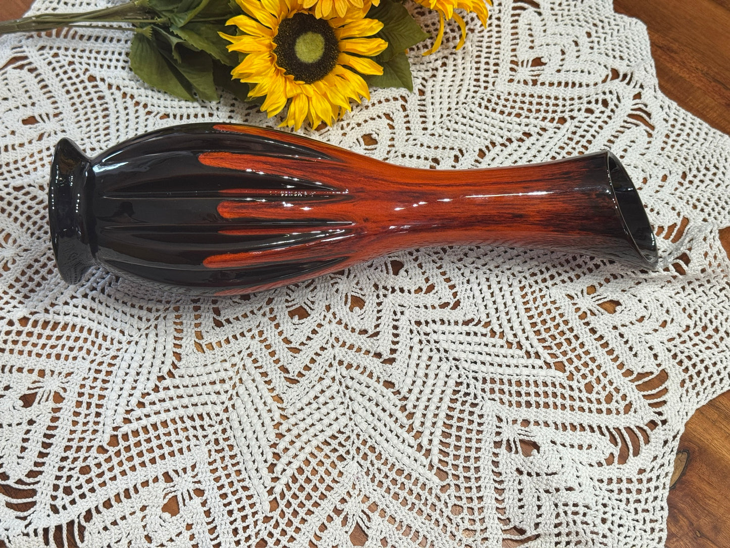 Vintage Orange/Black Drip Glaze Long Neck Vase