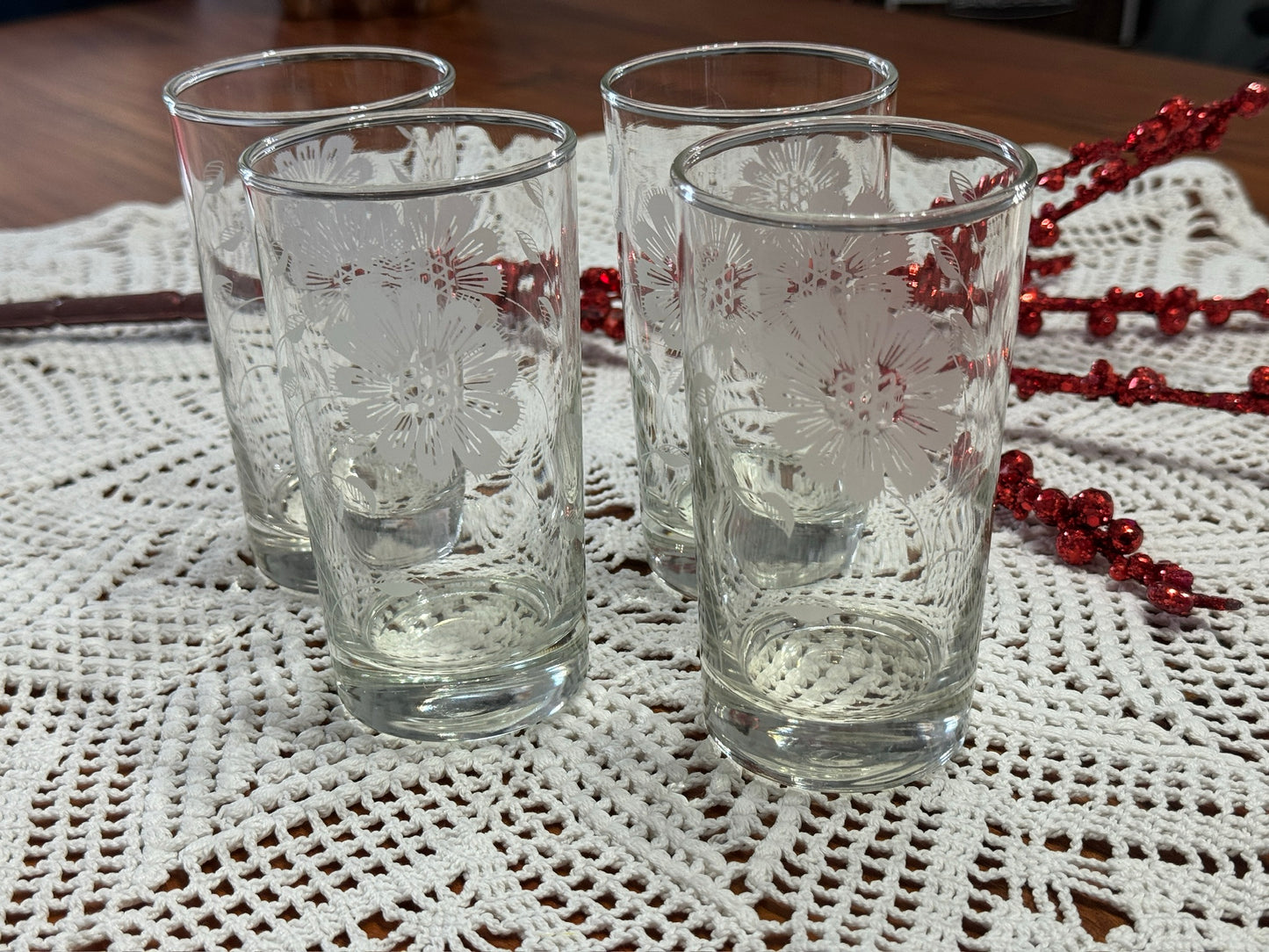Dominion Glass Etched Floral Drinking Glasses