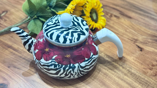 Bo Yang Zebra & Floral Enamel Teapot