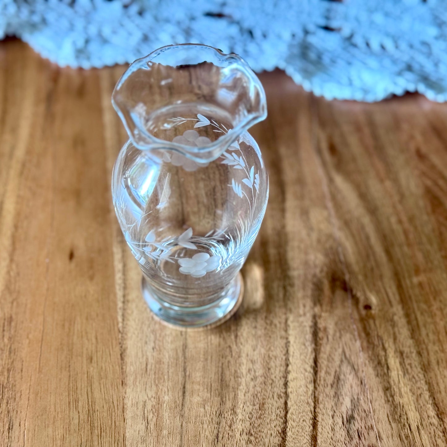 Hand Cut Etched Glass Bud Vase