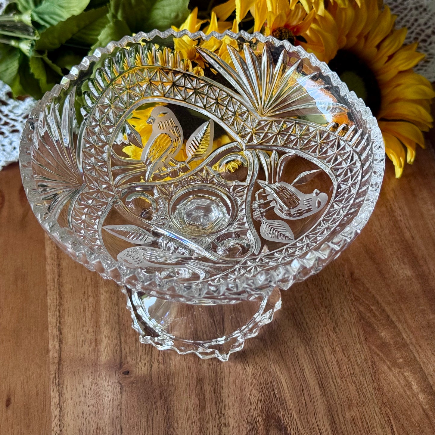 Hofbauer 'Byrdes' Cut Crystal Saw Tooth Pedestal Compote