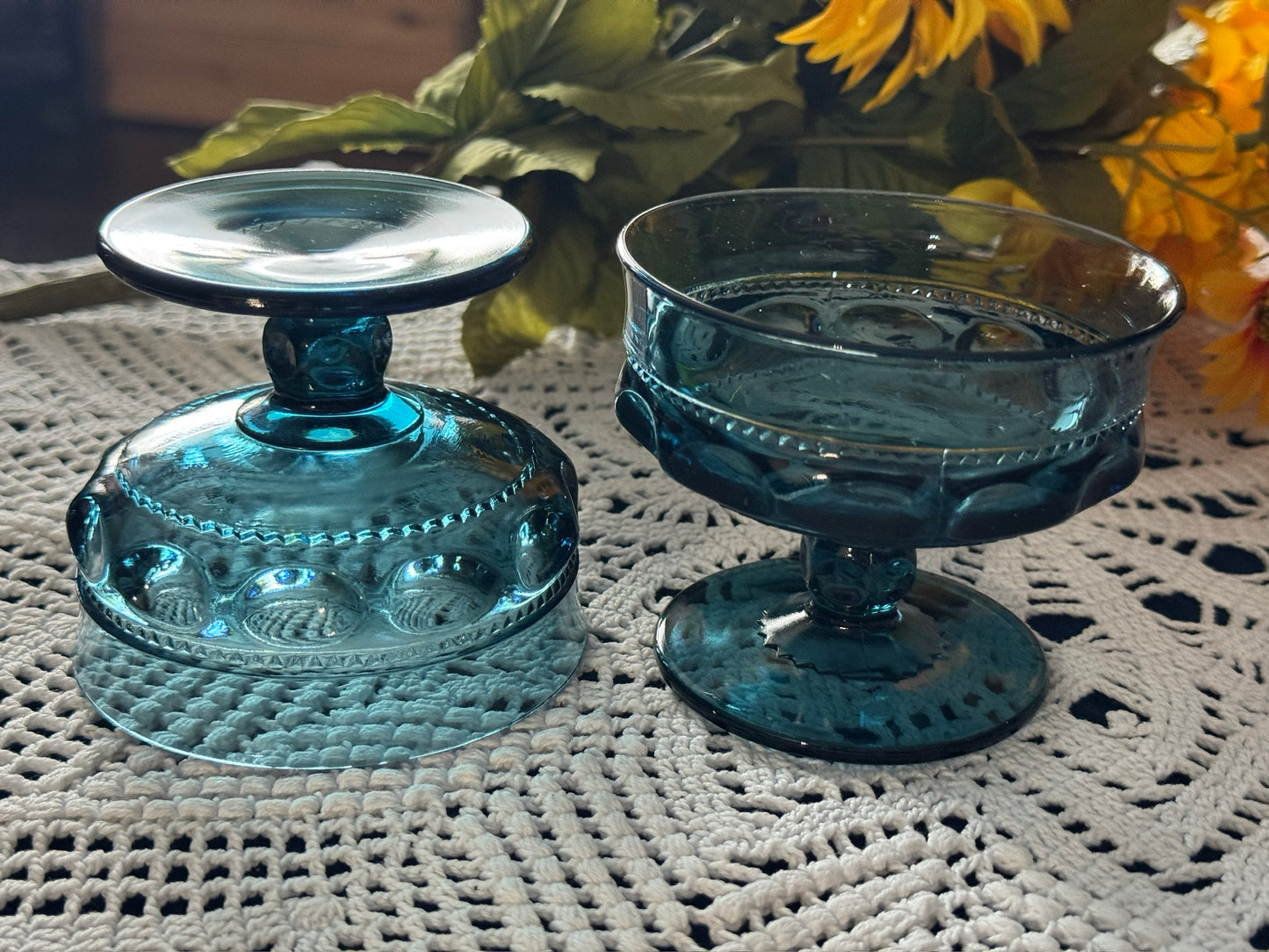 Vintage Indiana Blue Glass Champagne King's Crown Glasses