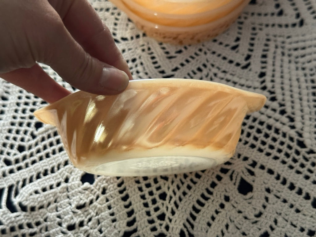 Anchor Hocking Fire- King Peach Luster Swirl Individual Ramekins/Casserole