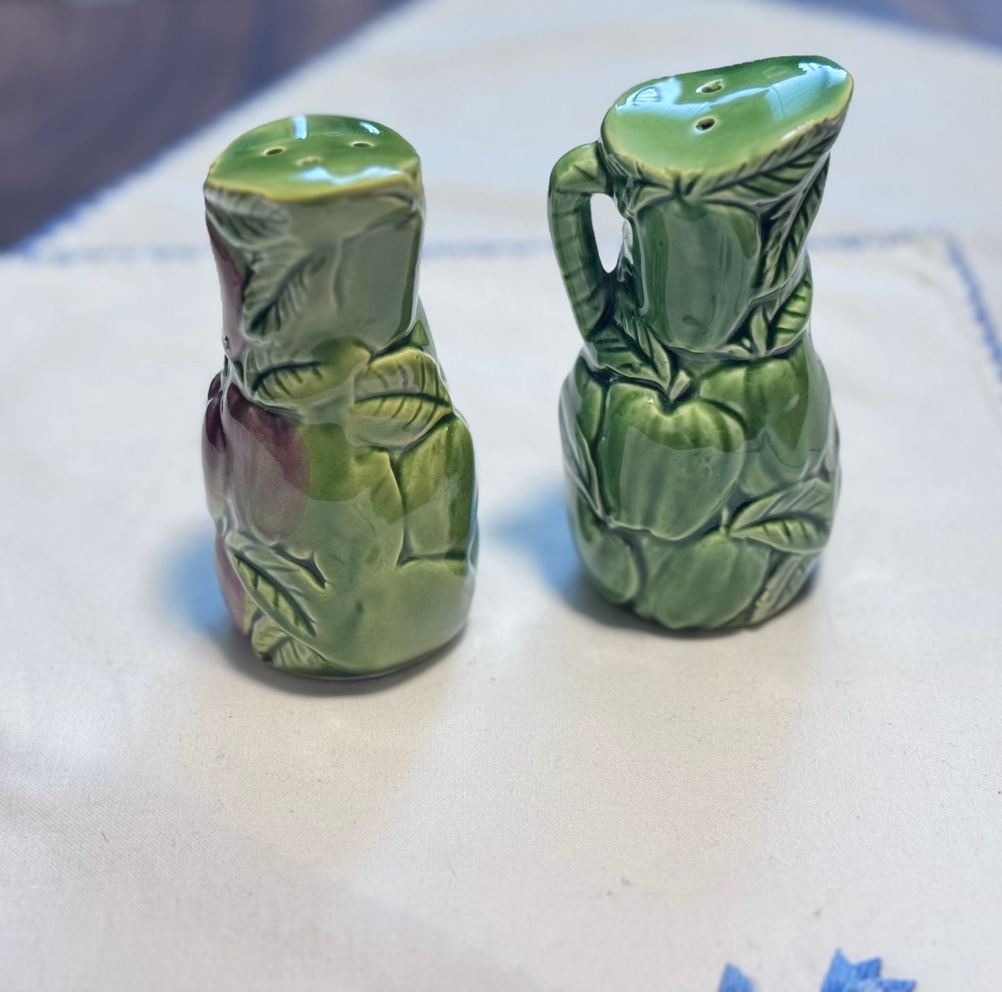 Green Ceramic Jugs with Apples Salt & Pepper Shakers