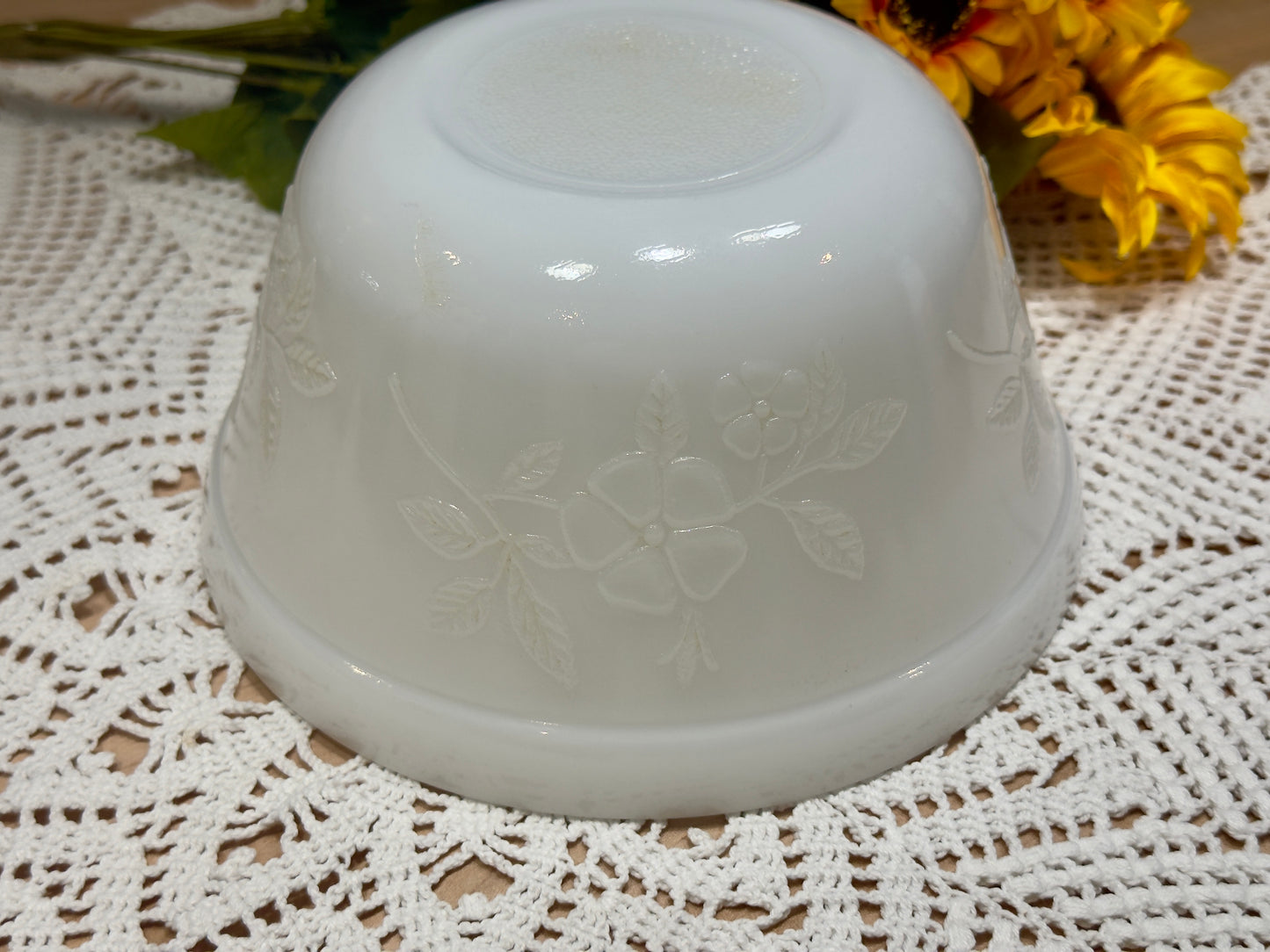 Glasbake Milk Glass Floral Design Mixing Bowl