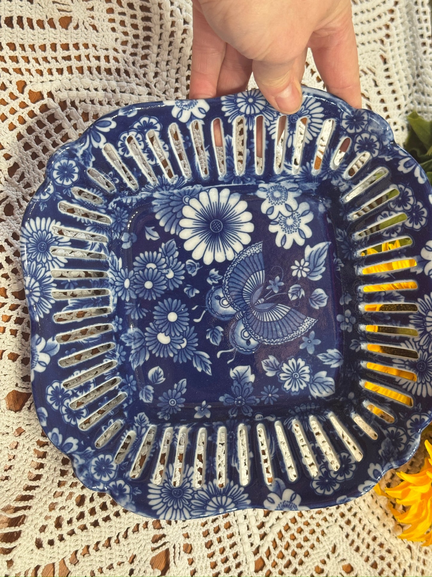 Blue & White Butterfly Ceramic Dish