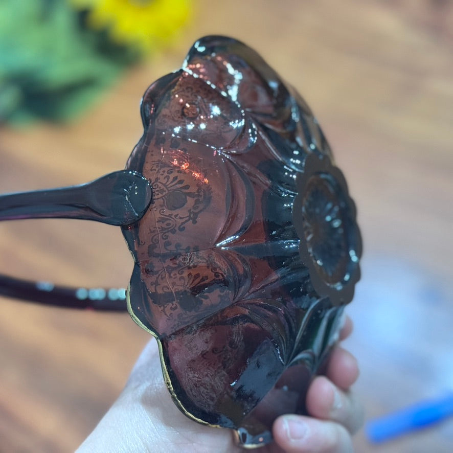 Art Glass Handled Amethyst Basket