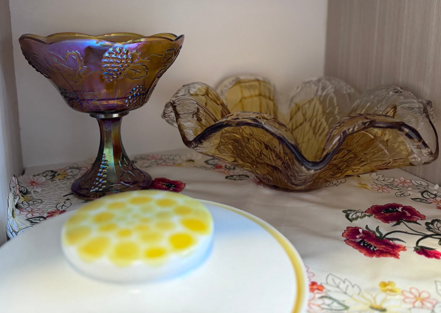 Carnival Glass Stem Bowl