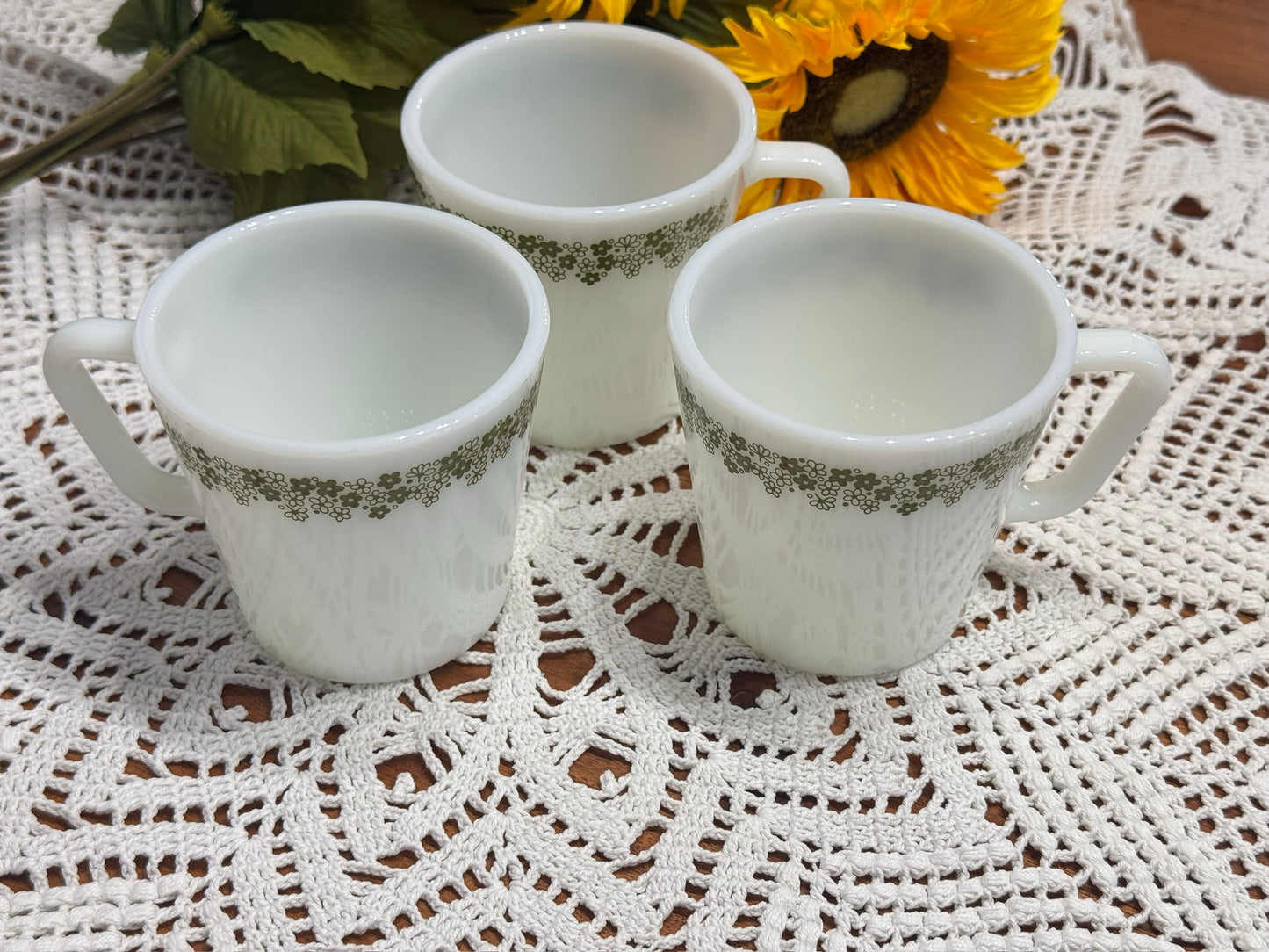 PYREX Spring Blossom Crazy Daisy Milk Glass Mugs