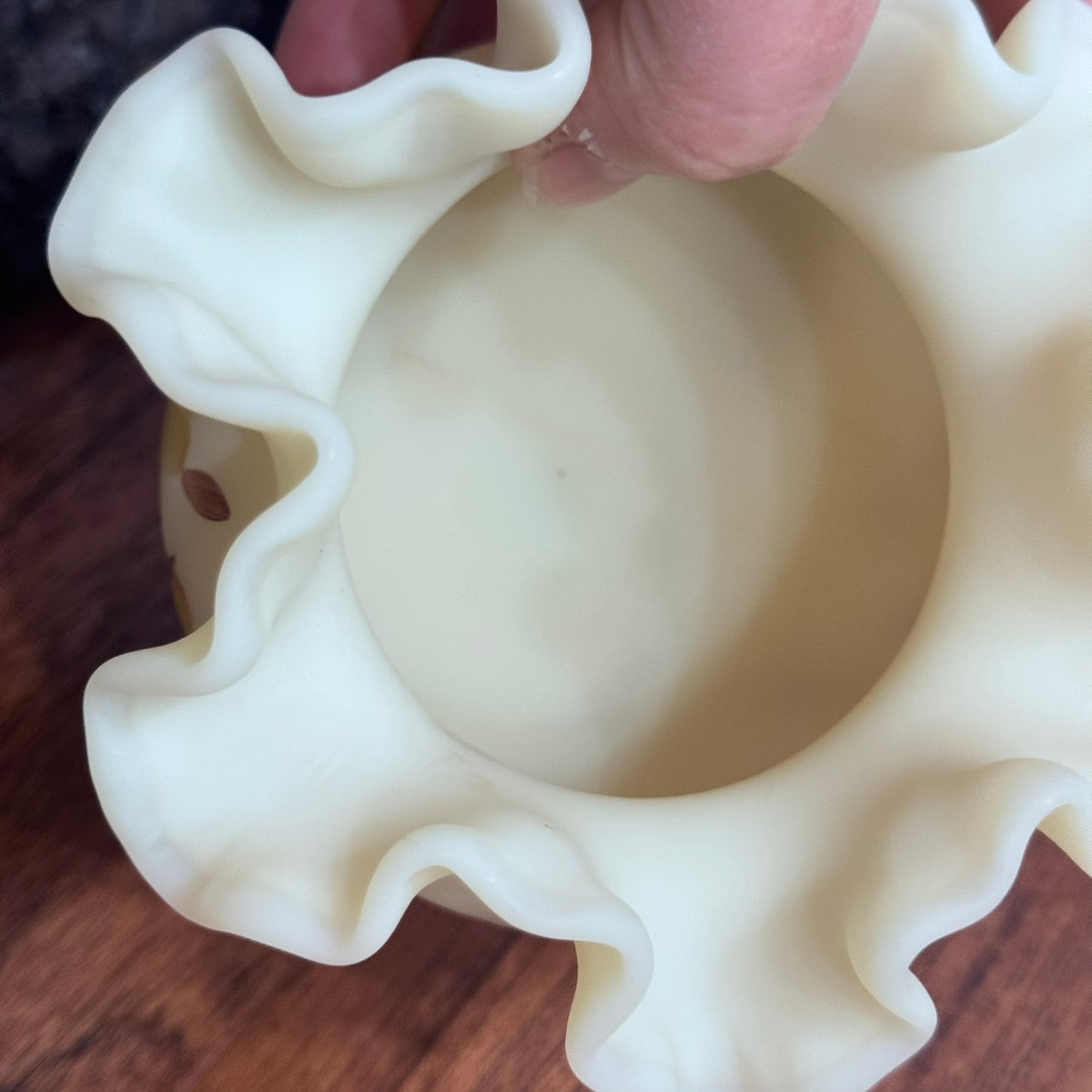 Fenton Hand Painted Custard Glass Bowl Vase