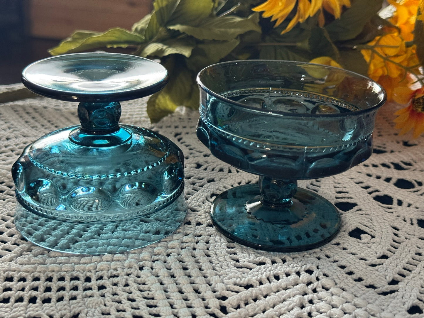 Vintage Indiana Blue Glass Champagne King's Crown Glasses