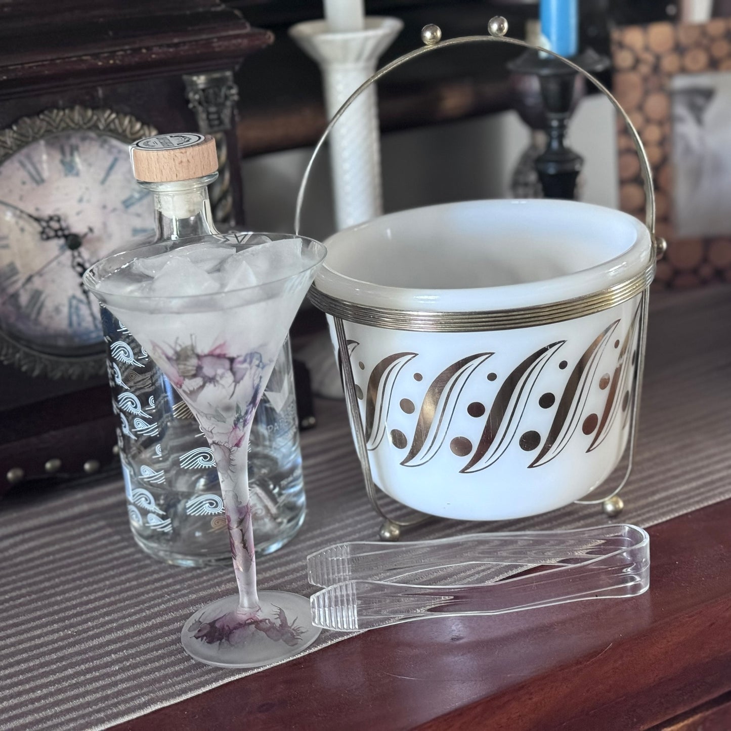 Milk Glass Atomic Gold Ice Bucket