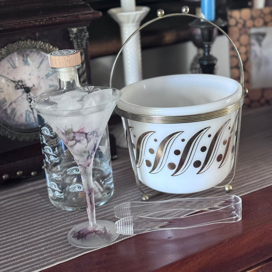 Milk Glass Atomic Gold Ice Bucket