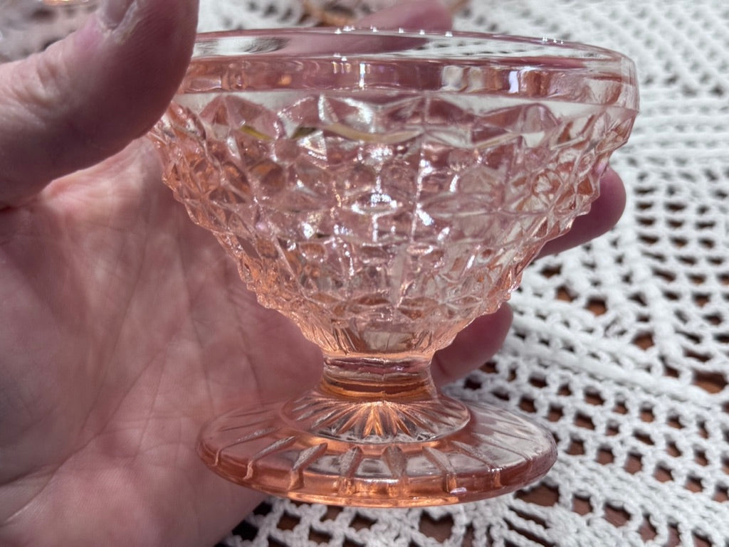 Pink Jeannette Depression Glass Holiday Button & Bows Sherbet Bowls
