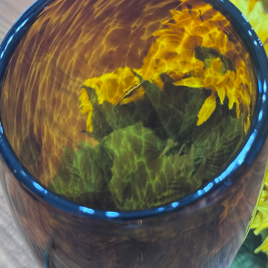 Leopard Print Brown/Amber Blown Art Glass Vase