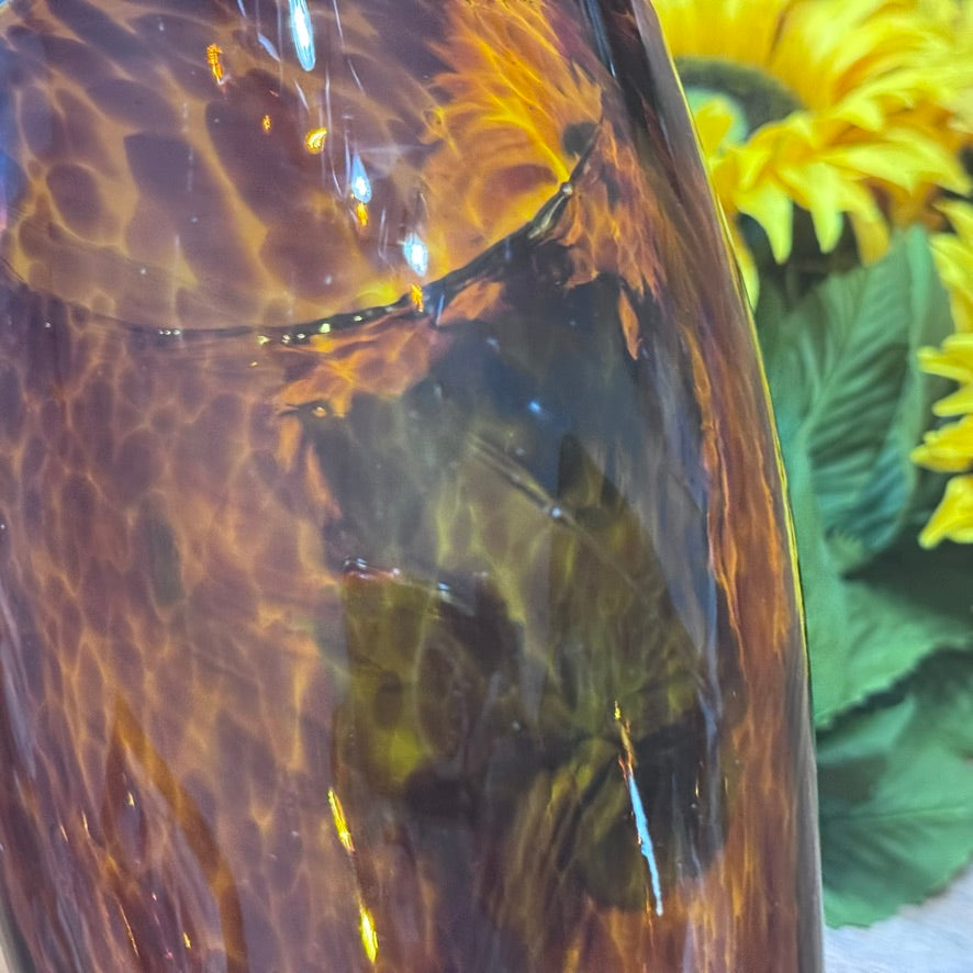 Leopard Print Brown/Amber Blown Art Glass Vase