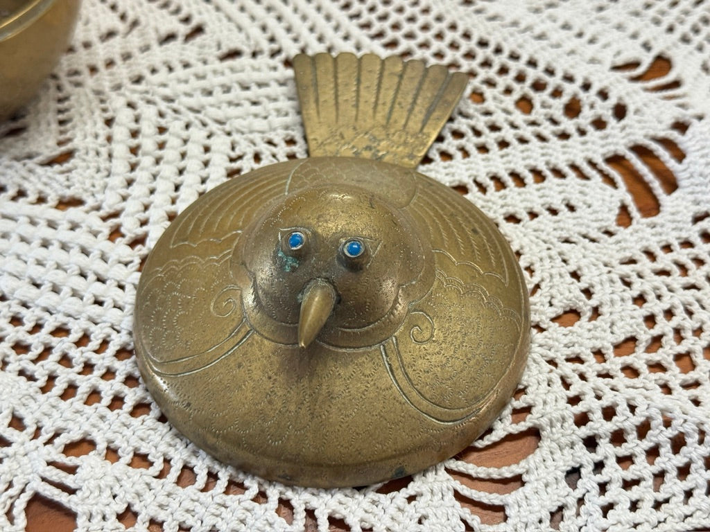 Vintage Rare Japanese Brass/Bronze Bird Lidded Trinket Box
