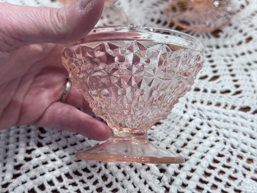 Pink Jeannette Depression Glass Holiday Button & Bows Sherbet Bowls