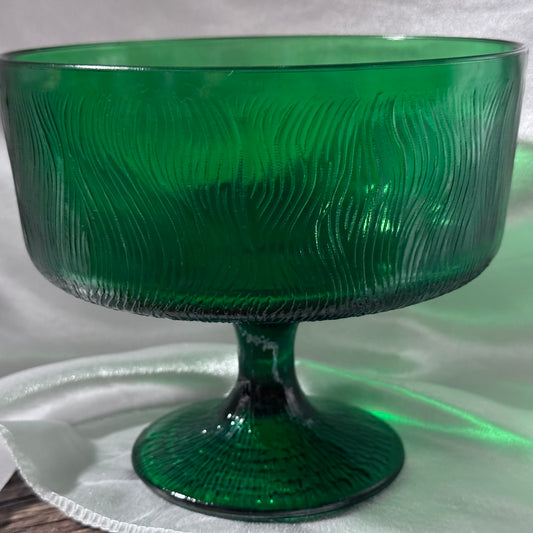 Hoosier Green Textured Pedestal Glass Dish