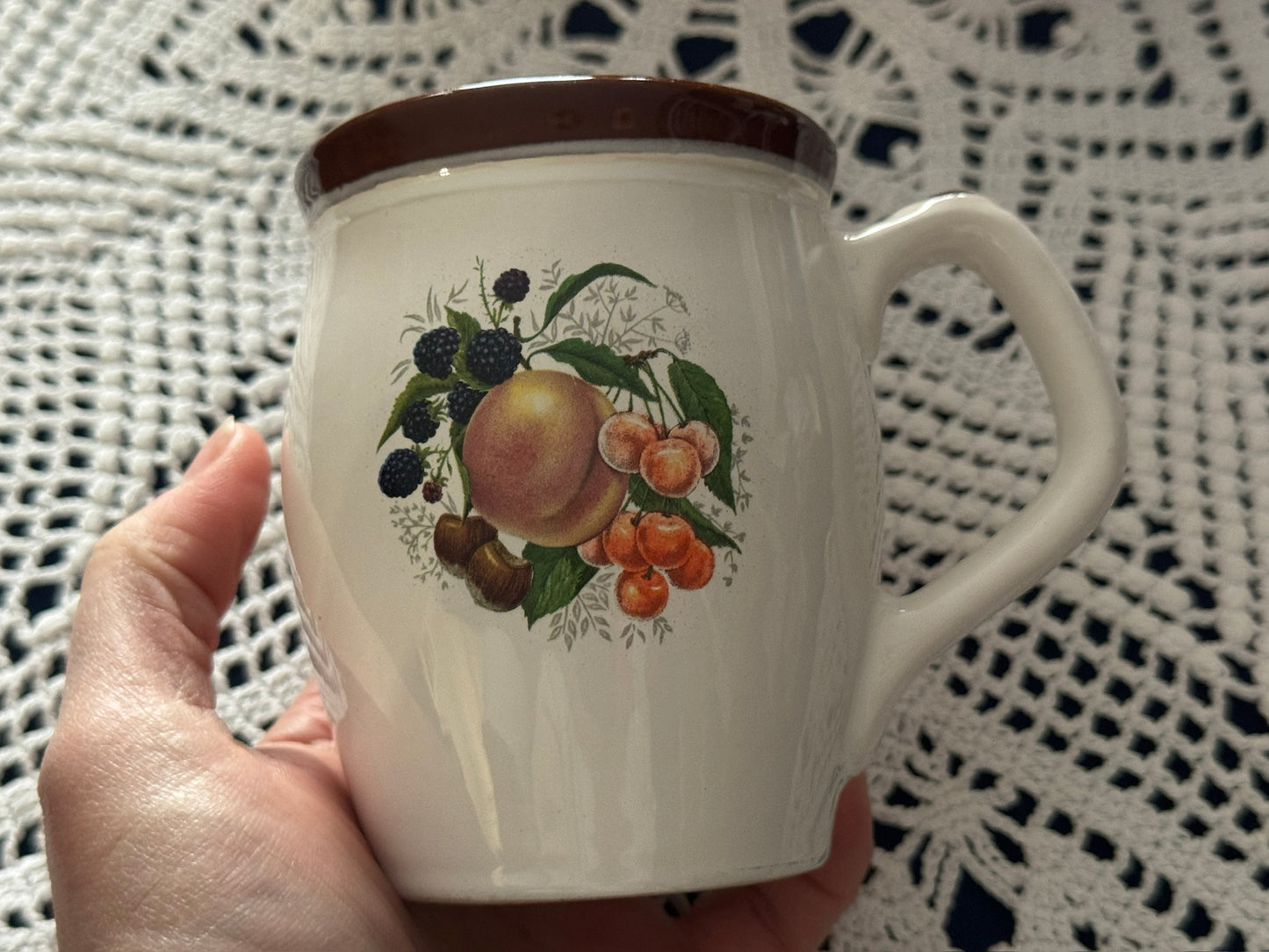 Beauce Stoneware Pottery Fruit Motif Mugs
