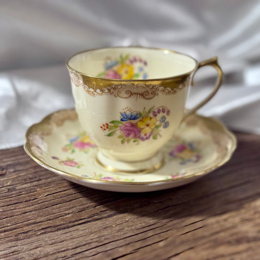 Royal Albert Cream and Gold Floral Teacup and Saucer