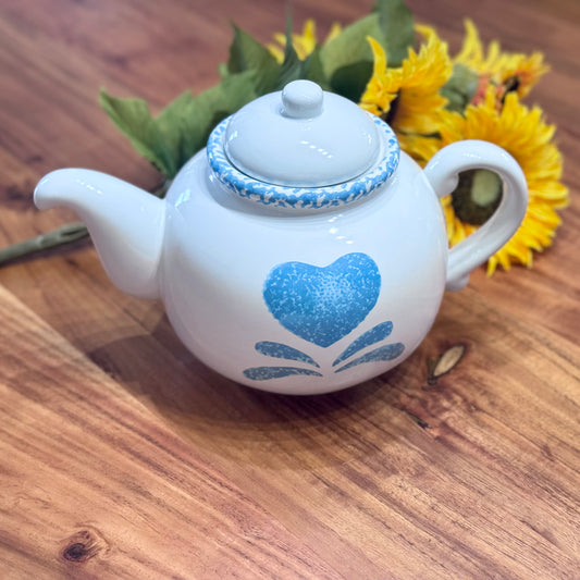 Large White Teapot with Heart Design