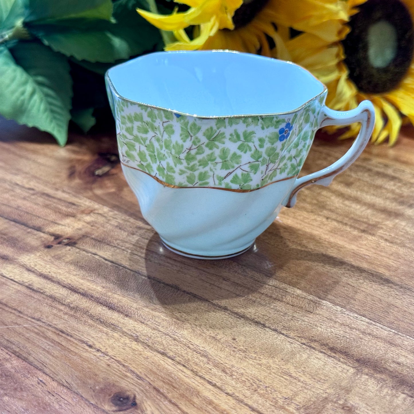 ROSINA Green Clover & Flower Teacup & Saucer Set