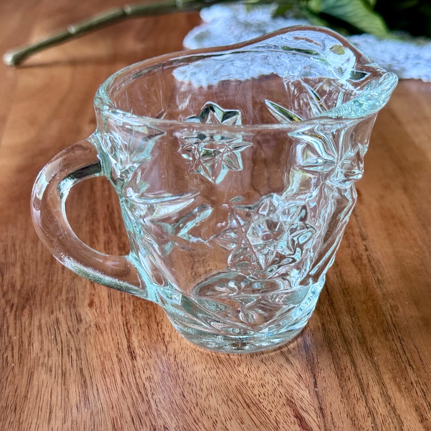 Anchor Hocking Star of David Cut Glass Creamer and Covered Sugar Set