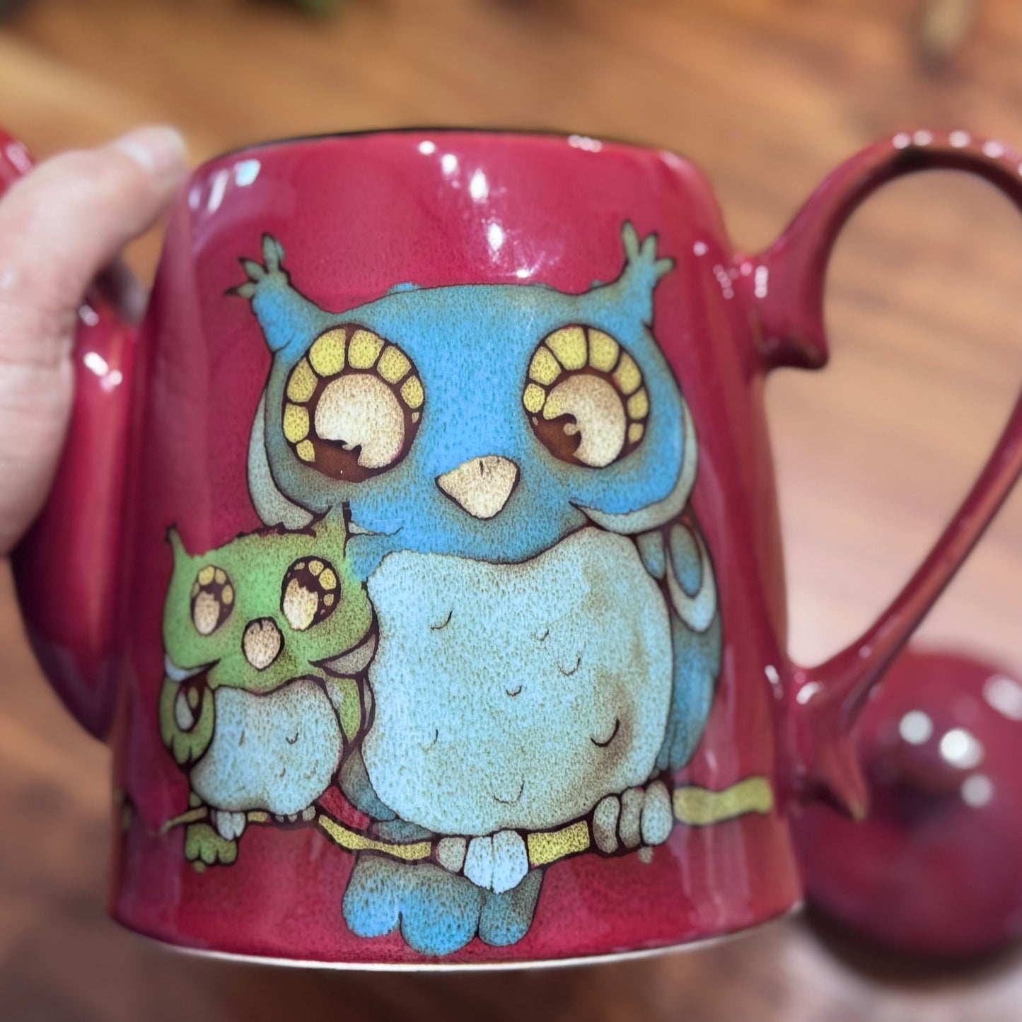 Stokes Red Teapot with Owl Design
