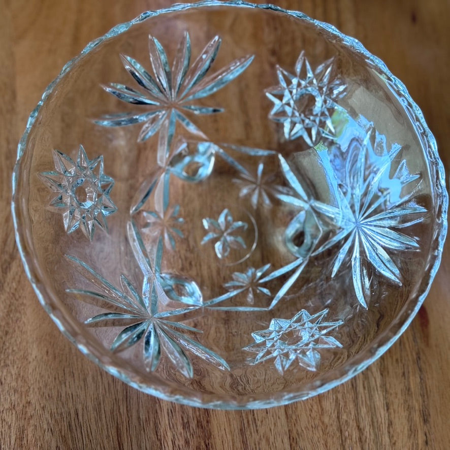 Anchor Hocking Cut Glass Footed Starburst Salad Bowls