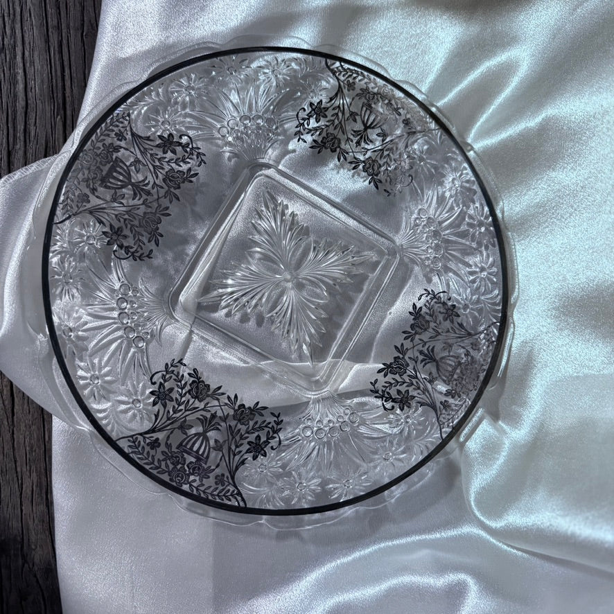 Silver Overlay Glass Cake Plate