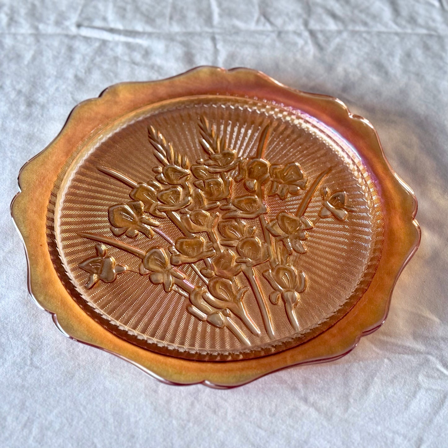 Jeanette Marigold Carnival Glass Cake Plate