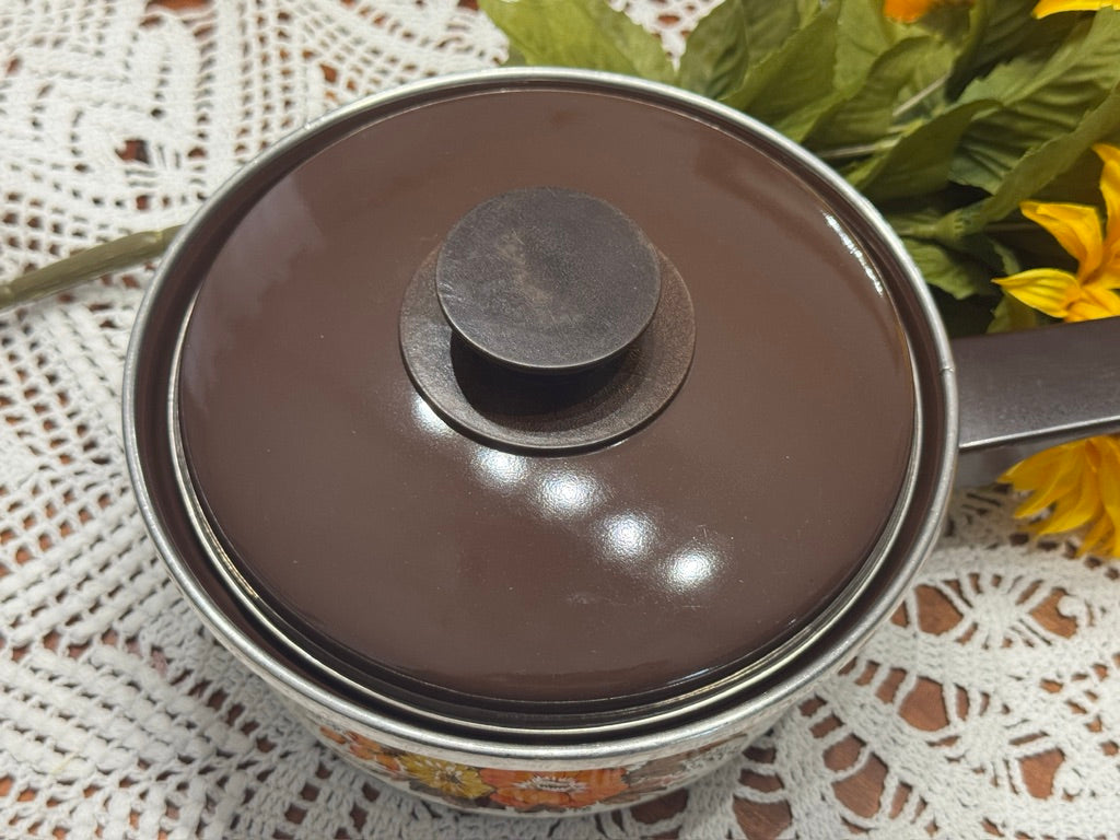 Vintage Floral Enamel Pot Set