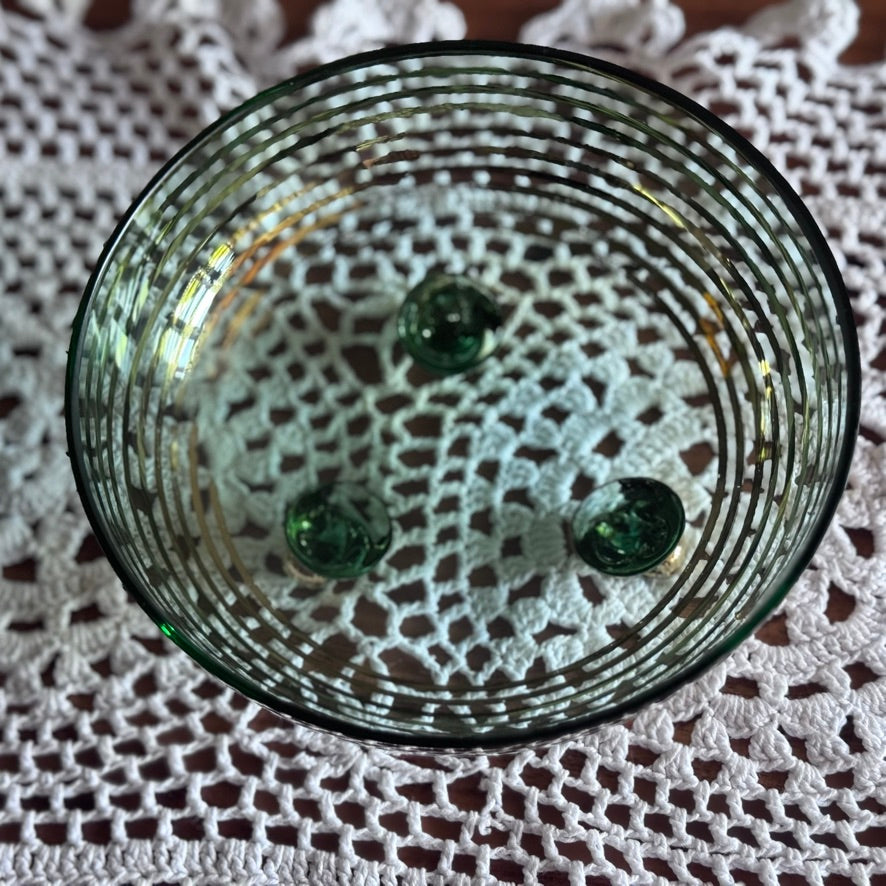 Czech Bohemian Lidded Glass Cut Footed Bowl